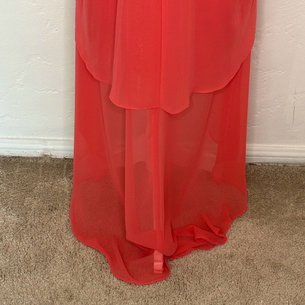 B. Smart Hi/Lo Chiffon Salmon-Colored Dress- Size 14 - Picture 12 of 15